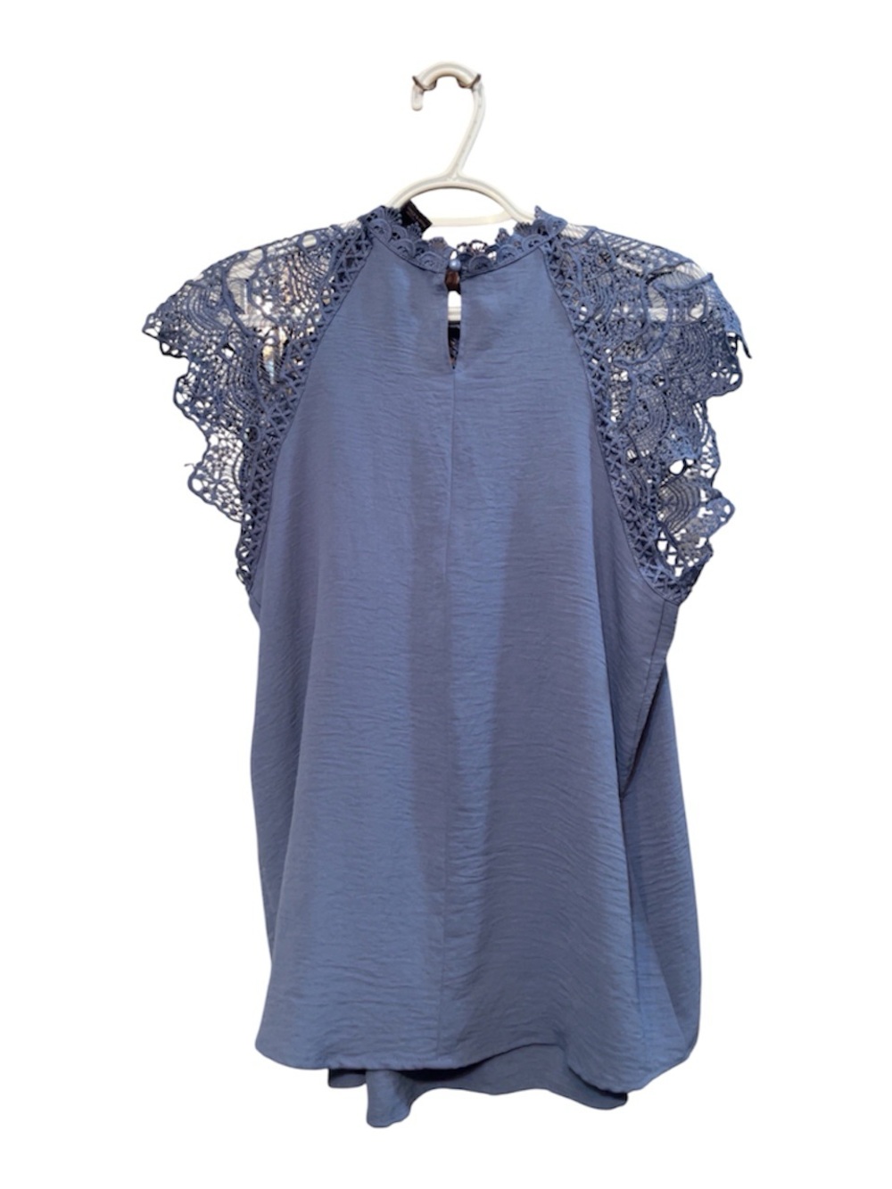 Lace Yoke Sleeveless Blouse - Blue - Picture 2 of 3